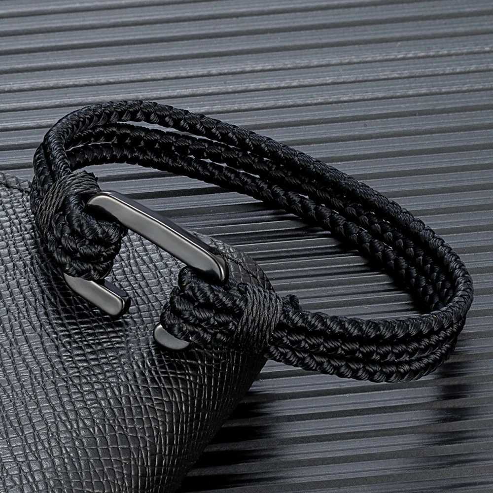 Bracelets de charme MKendn C Bracelets Men Keel Multilayer Keel Bracelete de corda à prova d'água Mulheres preto aço inoxidável Easy Sport Hook Y240510