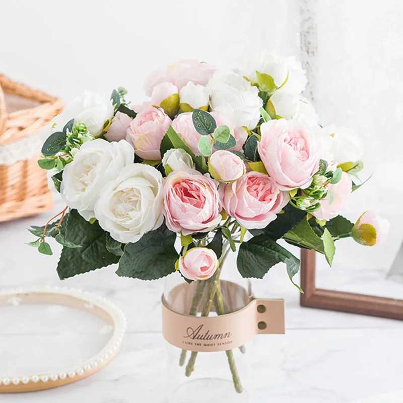 Fiori decorativi ghirlande bouquet rosa artificiale 5 forchette 5 teste 4 gemme decorazioni natalizie casa fai da te soggiorno e arredi la camera da letto matrimonio