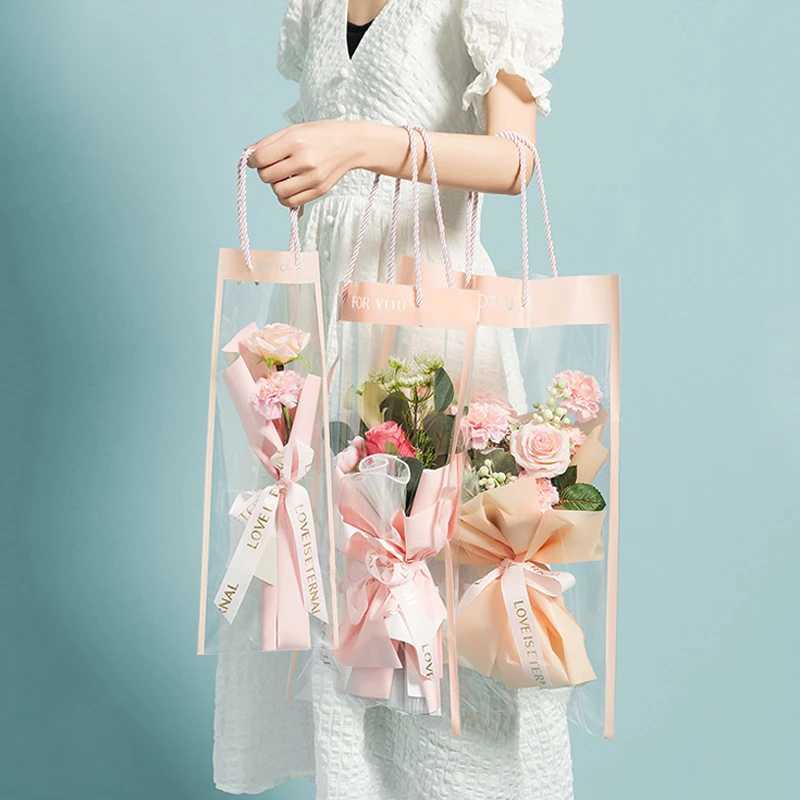 embrulhado de presente caixa de embalagem de flores transparente pvc flor bouquet saco de florista decoração longa bolsa de festas bola de embalagem