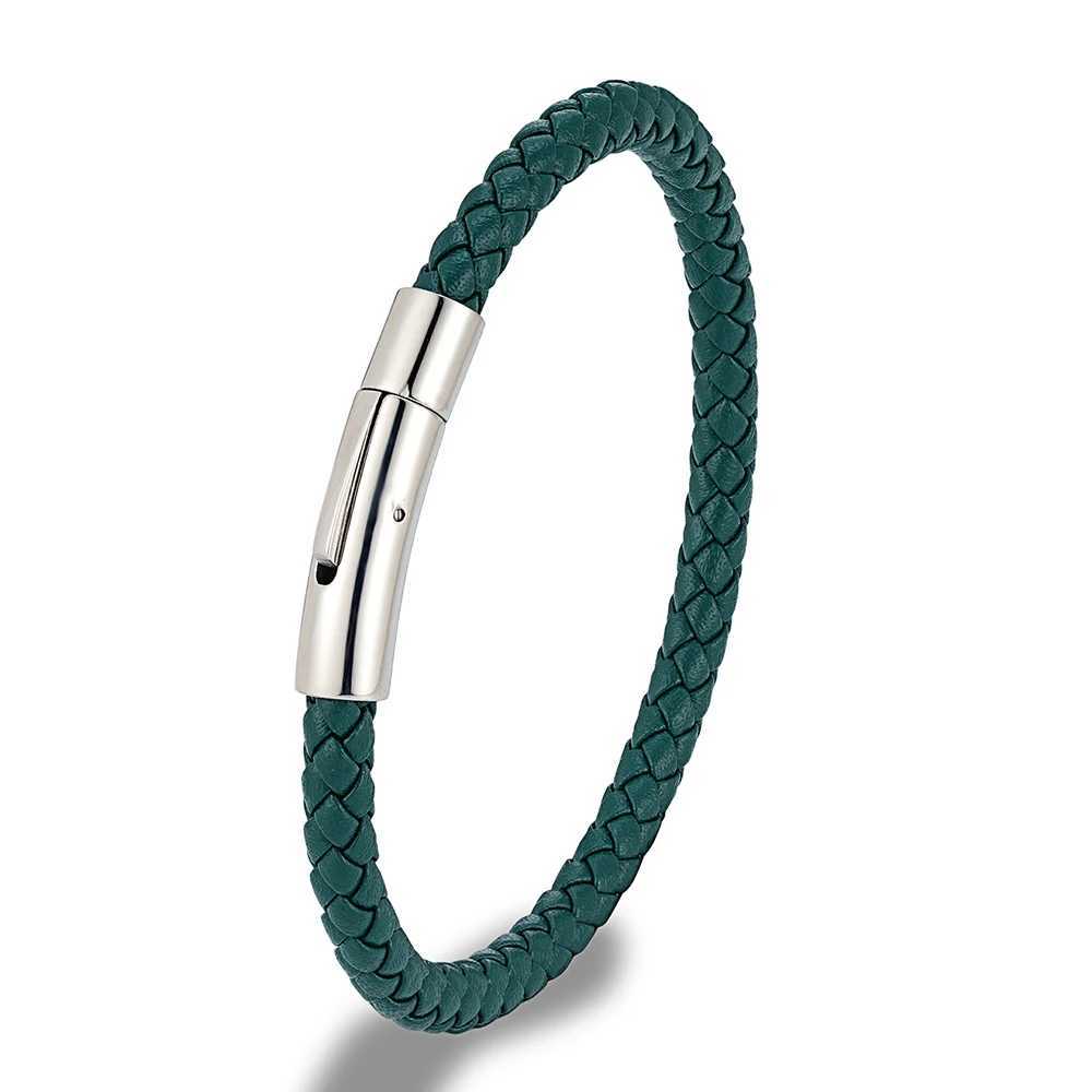 Bedelarmbanden mkendn klassieke eenvoudige blauw gevlochten lederen armband bangle roestvrijstalen magnetische buckle sieraden voor mannen dames paar y240510