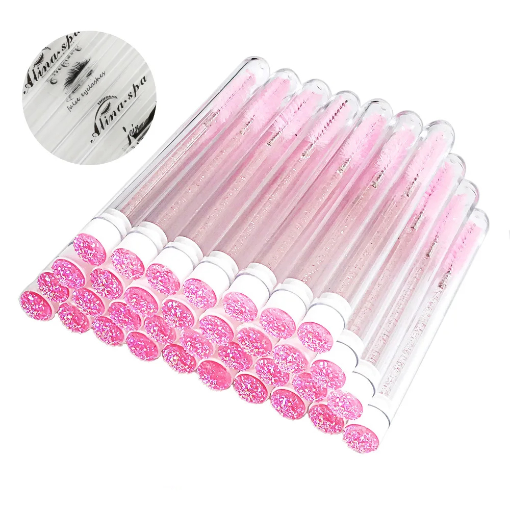 50 / tubes de brosse de cils personnalisés Custom Logo Rose Force Tête de drive réutilisable pour tube de brosse à caches Applicateur