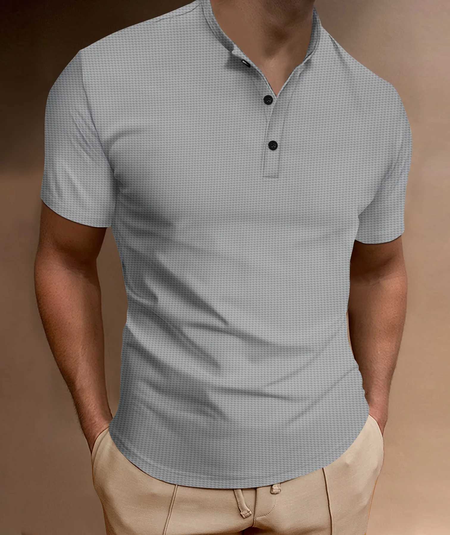 Polos maschile 2024 Summer più venduto Mens Solido Shirt Shirt Shirt Crew Bottoni da uomo Slip Slip Slip Fresco Mens traspirato Top Y240510Korv