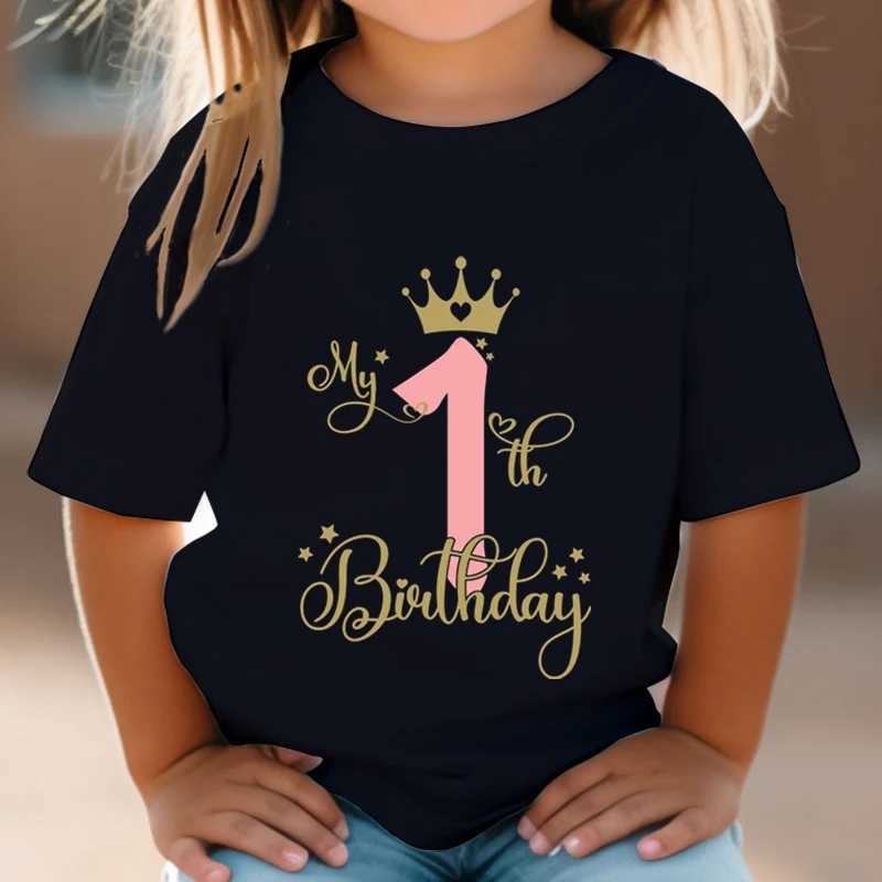 T-shirty dziecięce urodziny T-shirt Pink Crown Numer 1-15 graficzny T-shirt Women Happy Birthday Y2K Top Tier Harajuku Modne chłopcy i dziewczęta T-shirtl2405