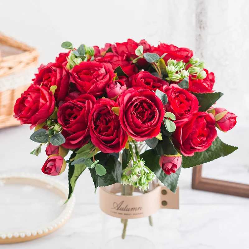 Fiori decorativi ghirlande bouquet rosa artificiale 5 forchette 5 teste 4 gemme decorazioni natalizie casa fai da te soggiorno e arredi la camera da letto matrimonio