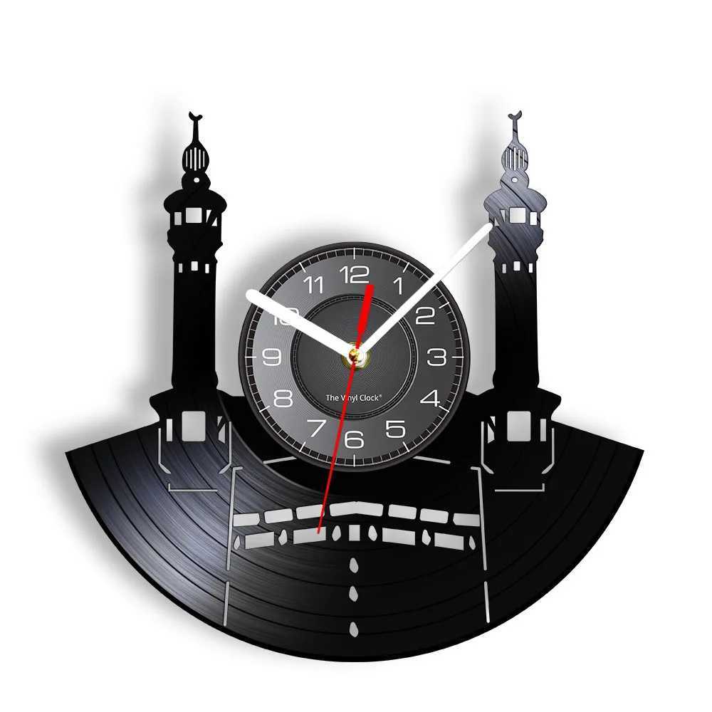 Wall Clocks Famous Mecca City Logo Vinyl Record Clock Islamic Retro Kabbah Muslim Architecture Home Decoration Gift Q240509