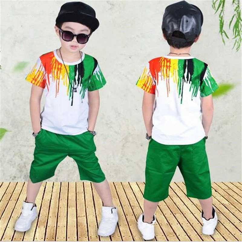 Conjuntos de roupas 2022 New Summer Boys Clothing Set Casual Hip Hop Stripe Colored Camise