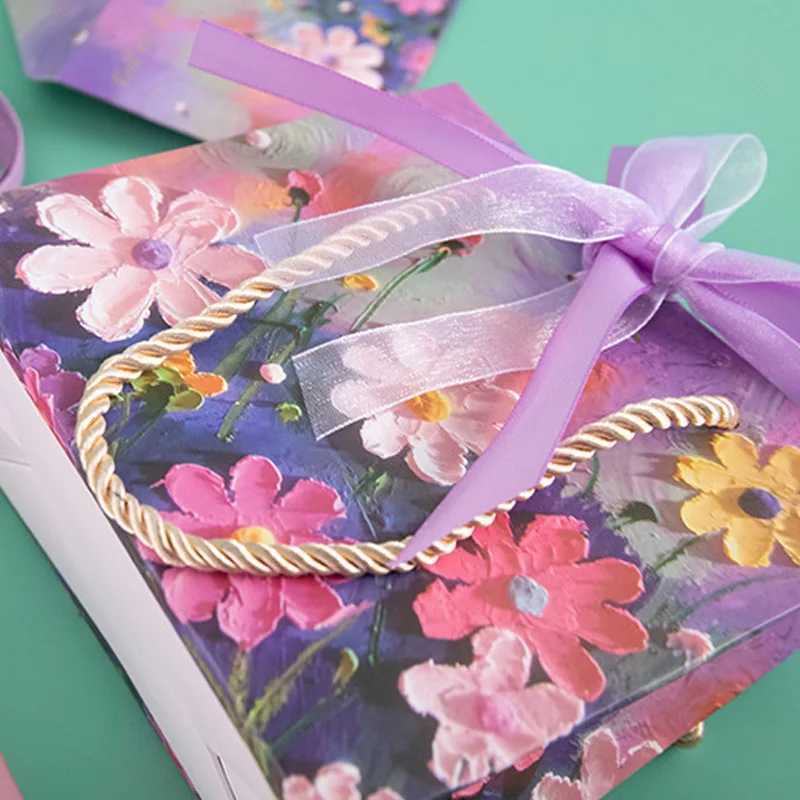 Gift Wrap Colorful Printed Flower Paper Bags Ice Cream Handbag Creative Gifts Packaging Bag Party Baby Shower Wedding Favours Boxes