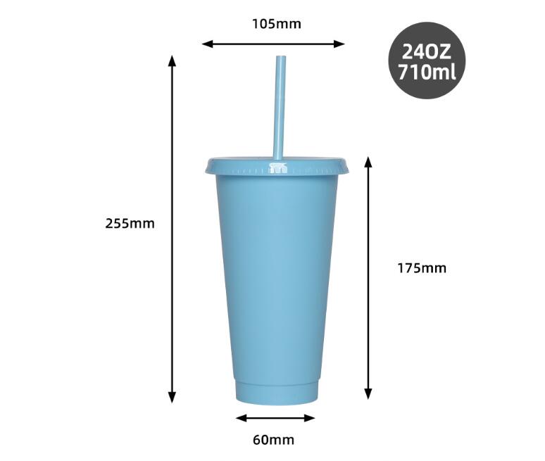 24oz ijs koud drankje plastic acryl pp cup vaste kleur 710 ml herbruikbare matte bpa gratis plastic zomerkopjes met deksels en stro