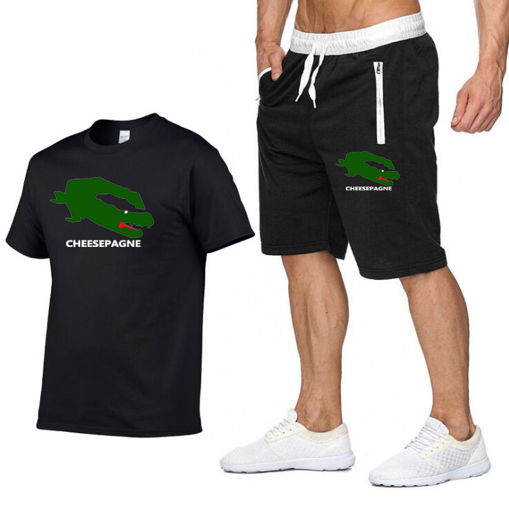 Erkek spor giyim fitness seti koşu takım elbise sıradan marka pembe t-shirt şort seti nefes alabilen jogging spor giyim 2 parçalı set