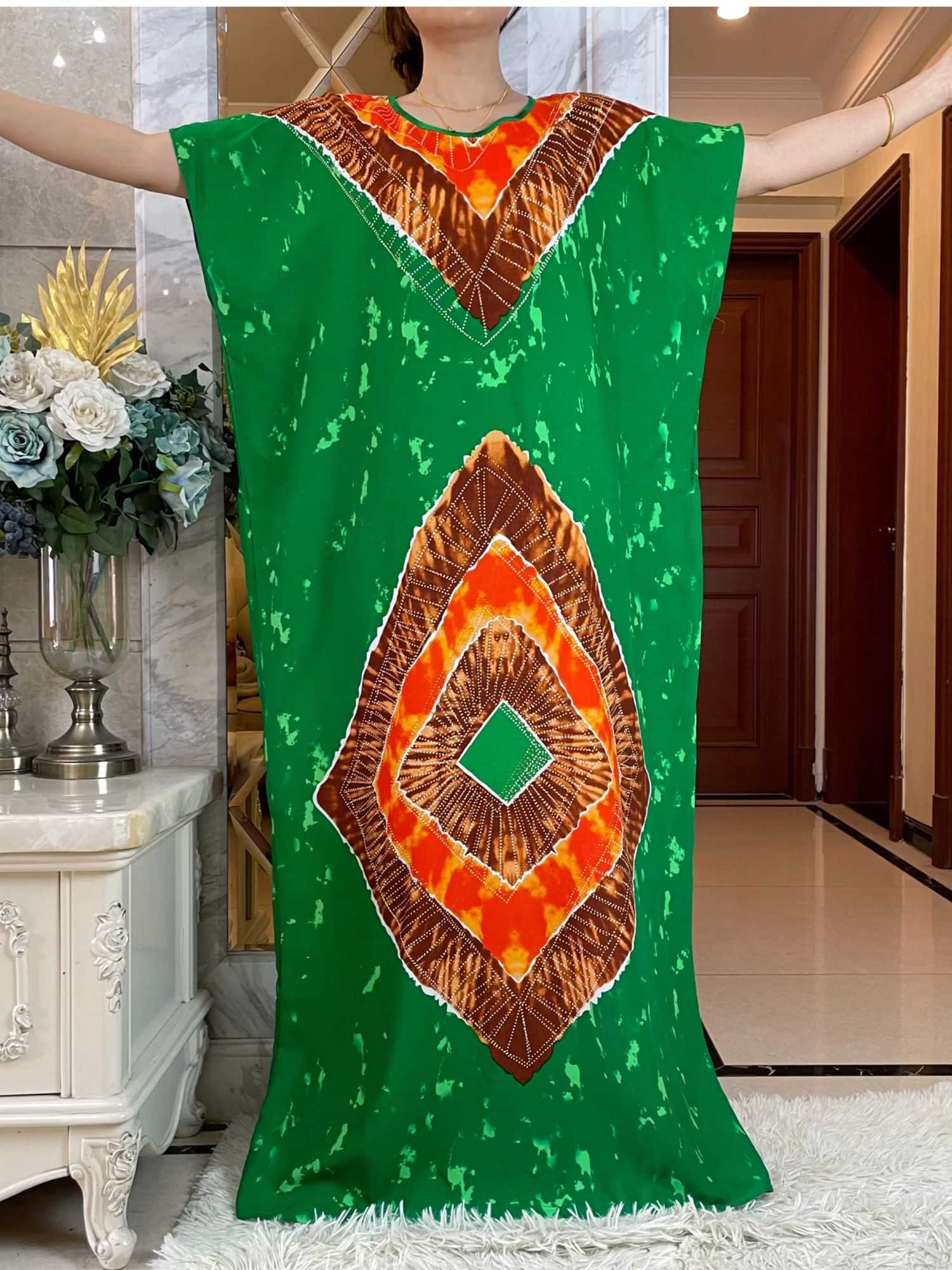 Abbigliamento etnico 2024 Nuovo abito Abaya Ladys con una grande sciarpa African Summer Women Short Slve Dashiki Stampato Florale Abbigliamento in cotone islam