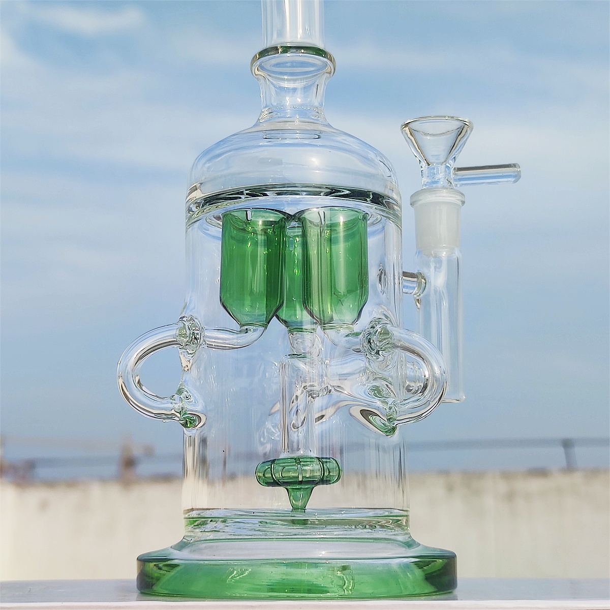 12 -дюймовые головы Bong Green Premium Three Tubes Saint Смешанный цвет нео Fab Hokah Water Tipe Стеклянные бонги с 14 -миллиметровой чашей, готовые к использованию склада США