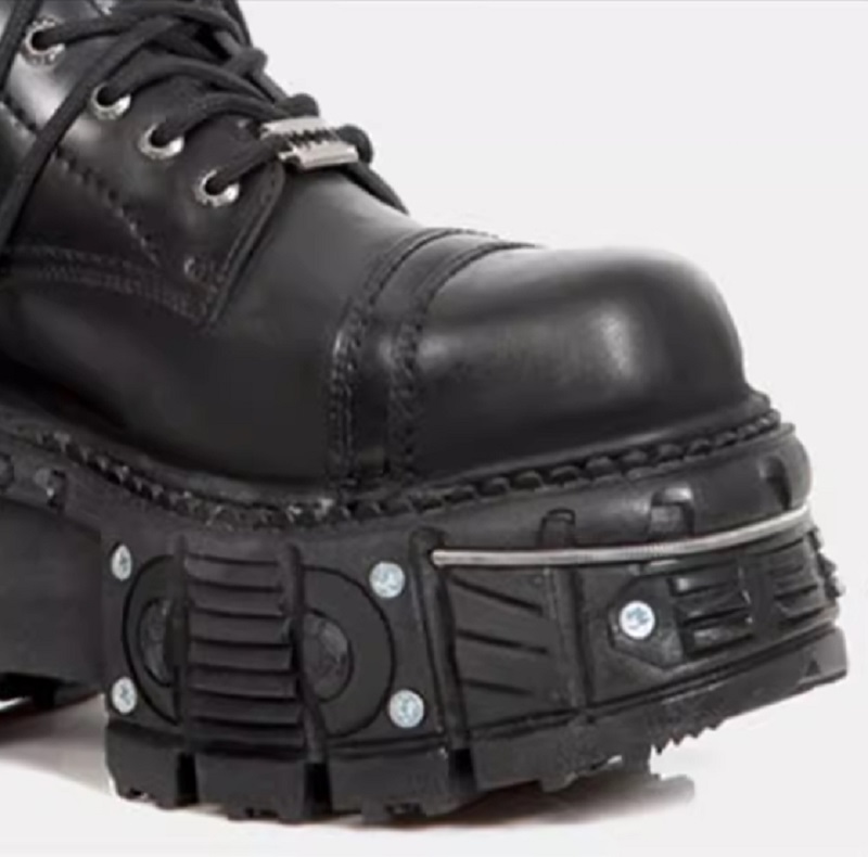 Retro Black Man Women Angle Boots Metal Decorary Толстая платформа панк женский круглый шнурок, повседневные рыцарские женские туфли 45 1A17