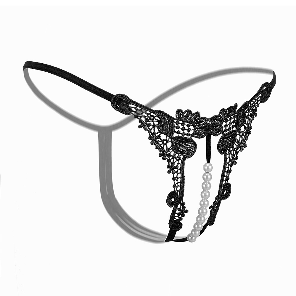 Wholesale woman embroidered open crotch pearl beading lady comfortable women G-string triangle short pants lady underwear Thong Panties Sexy Briefs underpants