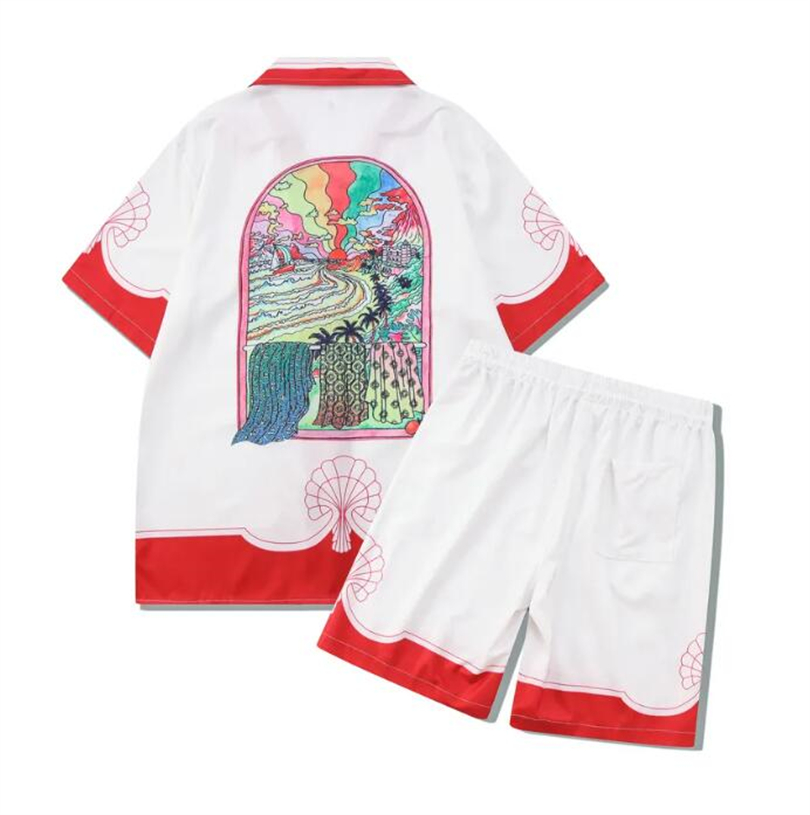 2024 Moda Erkek Trailsuits Hawaii Plaj Pantolon Set Tasarımcı Gömlek Çılgınlığı Gömlek İnce Uygun Yönetim Kurulu Kısa Kollu Şort Plajları Gömlek M-3XL#312