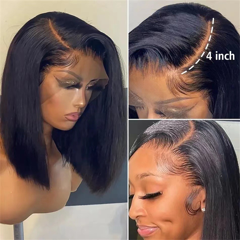 Bob Wig Lace Front Brazilian Human Hair Wigs For Black Women Pre Plucked Short Natural Synthetic Straight HD Full Frontal Closure Wig Dropshipping