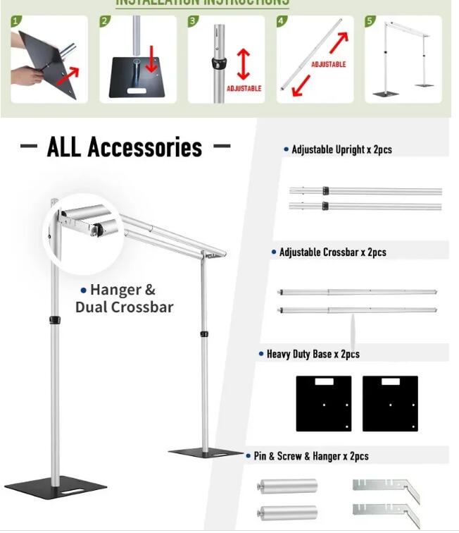 3x3m Doppelkreuz -Latte -Pipedrape -Hintergrundständer für Zentren für Hochzeitsvorhangdekoration Tragbares Aluminiumrohr Kit anwendbar