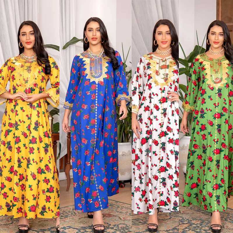 Etnische kleding Arabische Dubai Hijab -jurk voor vrouwen grn Ramadan Eid Jalabiya Fashion Muslim Marokkaanse Kaftan Turkije Islamitische kleding T240510