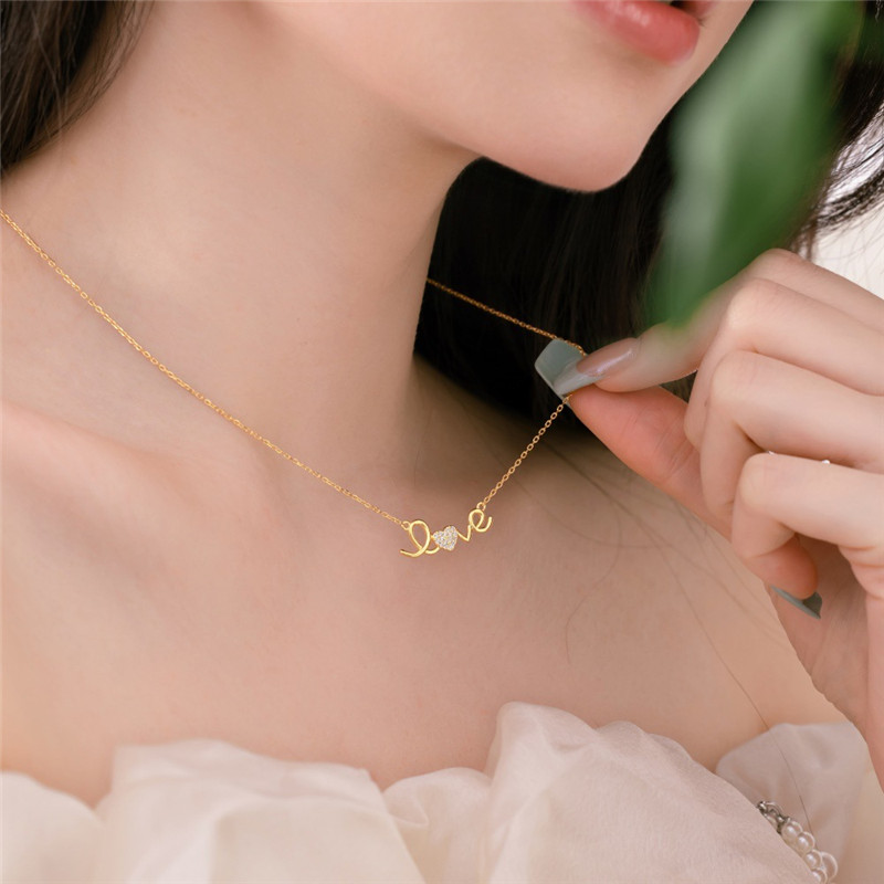 Luxus Herzliebe Halskette Designer für Frau Party 925 Sterling Silber Anhänger 18K Gold Buchstaben Diamant Halsketten Schmuck Damen Freund Valentinstag Geschenkbox