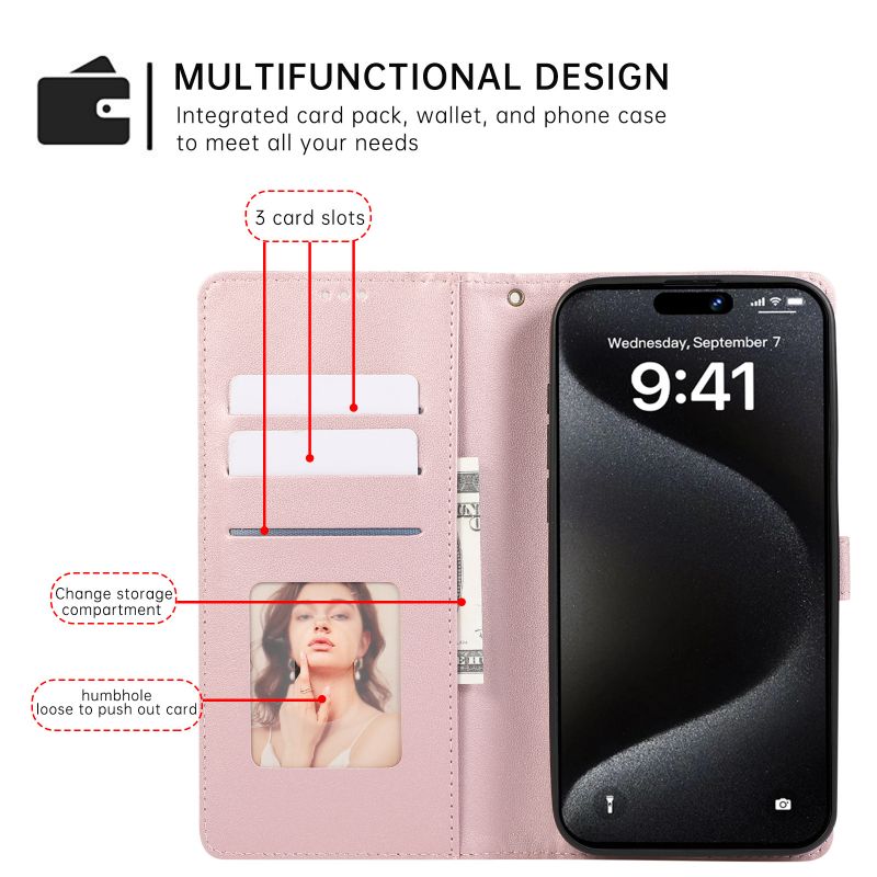 Lämplig för iPhone 15 Telefonfodral, Apple 13 Pro 14 12 11 Flip Phone Case, Card Insert Protective Case