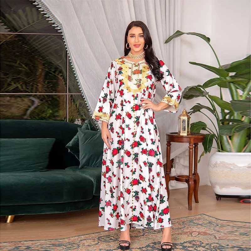 Vestido de hijab de roupas étnicas DUBAI árabe para mulheres GRN Ramadan Eid Jalabiya moda Moda Muslim Marroquino Kaftan Turquia Roupas Islâmicas T240510