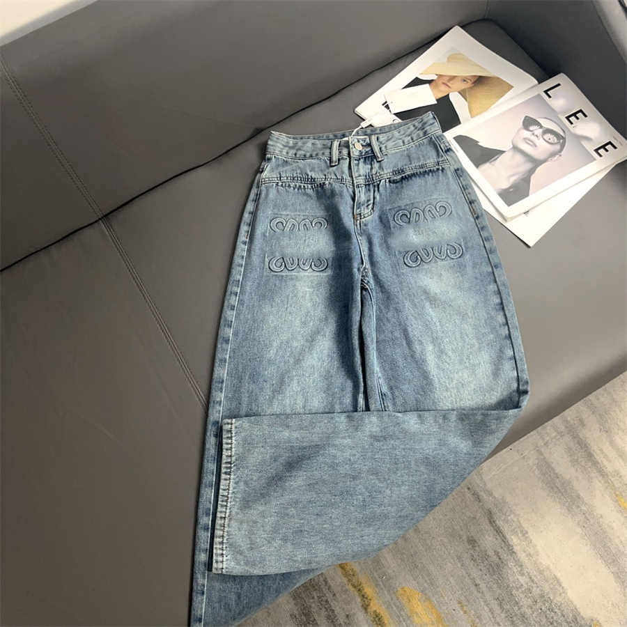 Jeans de diseñador para mujeres Pantalones de estampado recto de cintura recta de primavera y verano de primavera y verano