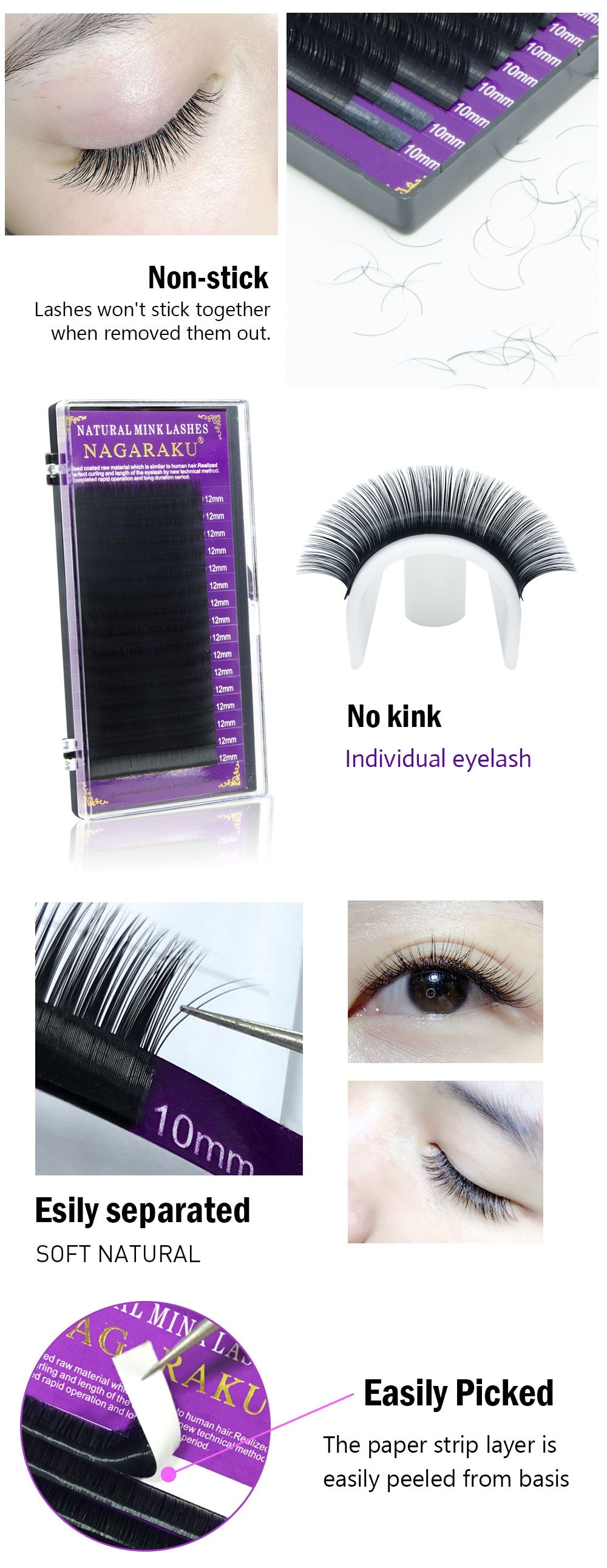 Cílios de cílios individuais 16 linhas FAUX MINK PRIVADA RABEL VOLUMN Premium Lashes