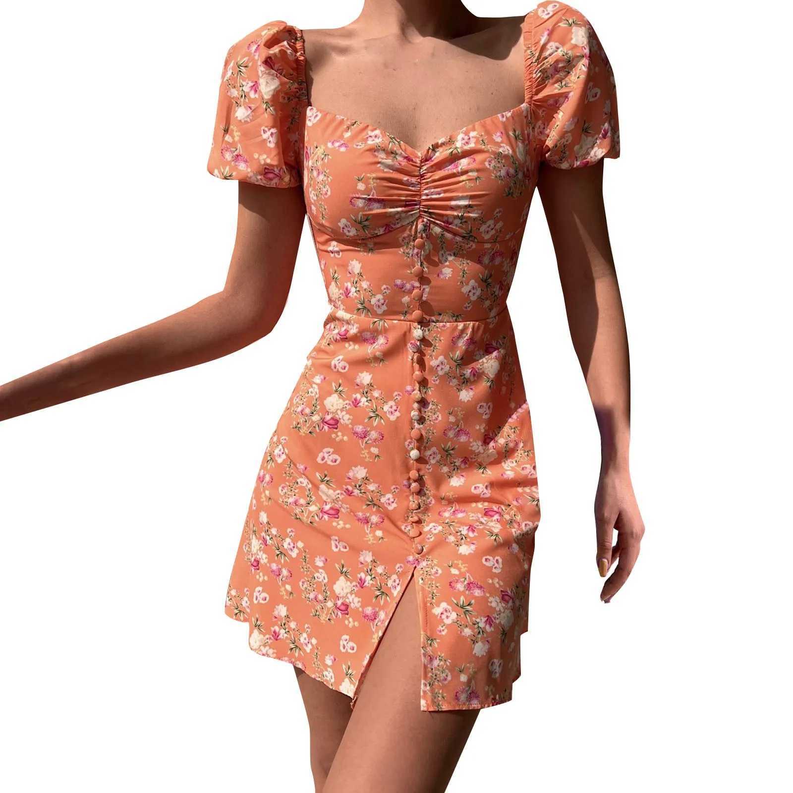 Robes décontractées de base Robe en deux pièces Robe femme élégante Fashion Bubble Sleeve Butt Body Flower Shorts 2024 Summer Sexy Party Beach Daily Dressl2405