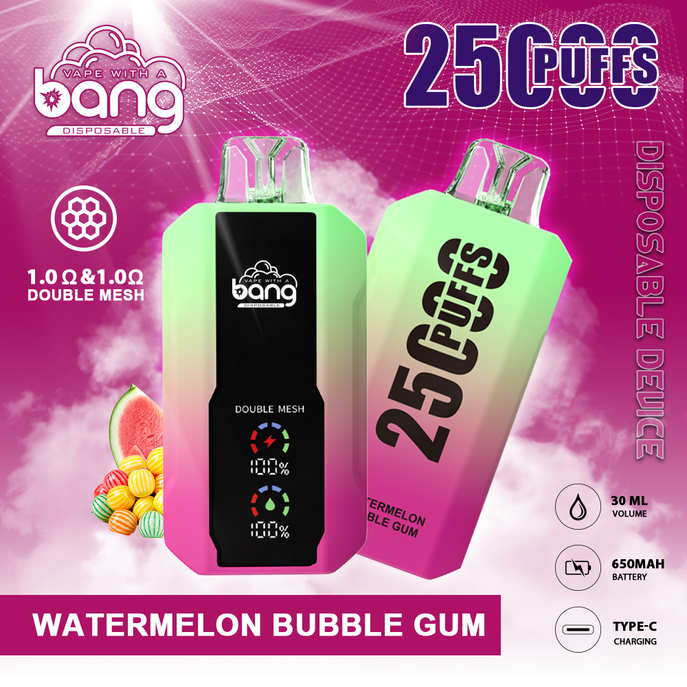 Oryginalny Bang Puff 25k Dostosowane vapes sok winogronowy Vaper ładowalny 30 ml e-liquid 650 mAh bateria cewka siatkowa batonika cyfrowy inteligentny ekran LCD Elektroniczny