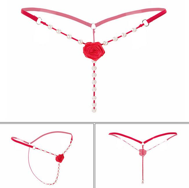 Low price woman open crotch design beading lady comfortable rose women G-string triangle short pants lady underwear Thong Panties Sexy Briefs lady underpants