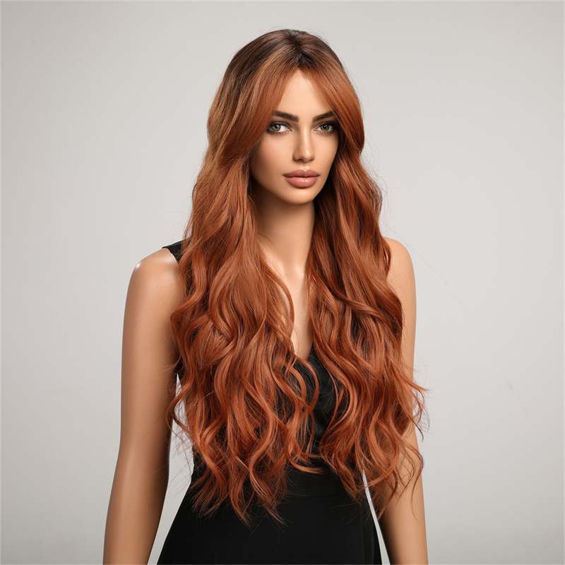 Mjuk spets främre peruker mänskligt hår ombre färg GLUELess Long Curly Wave värmebeständig fiber Syntetisk spets peruk naturligt baby hår kvinnor flickor förhands