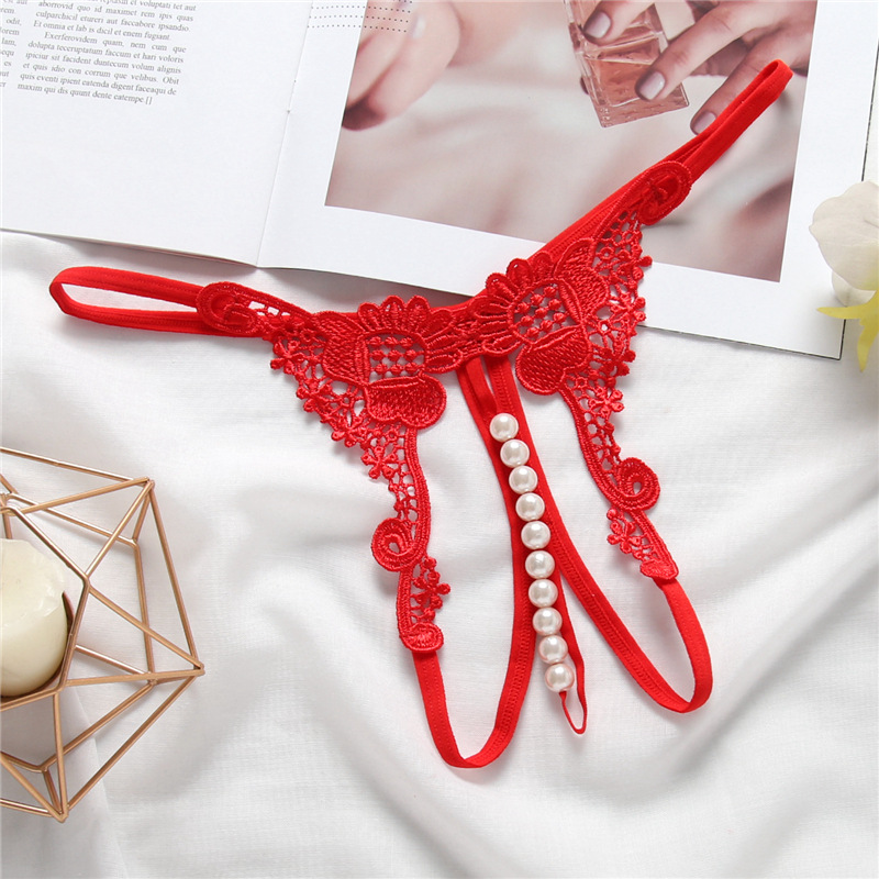 Wholesale woman embroidered open crotch pearl beading lady comfortable women G-string triangle short pants lady underwear Thong Panties Sexy Briefs underpants