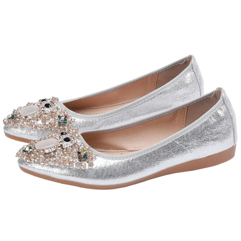 Groot formaat flats dames platte schoenen uil Rhinestone Designer puntige teen vrouwelijke flats zachte zool pulather dames casual schoenen comfortabele vrouw schoeisel schoenen