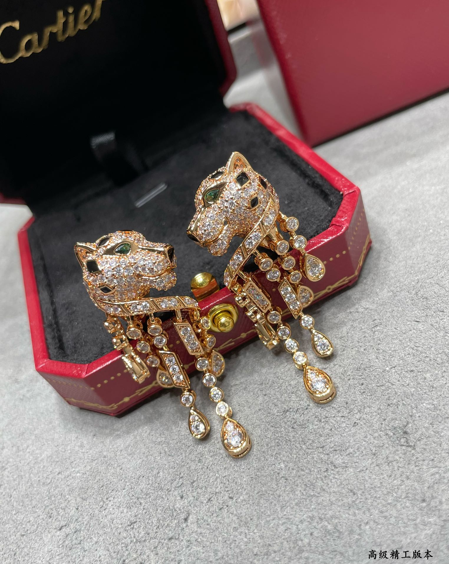Luxury Designer tiger gold Earrings Full Crystal Diamond Brand Designer Leopard Head Long Tassel Chain Crystal Charm Drop Earrings For Women Jewelry With Box