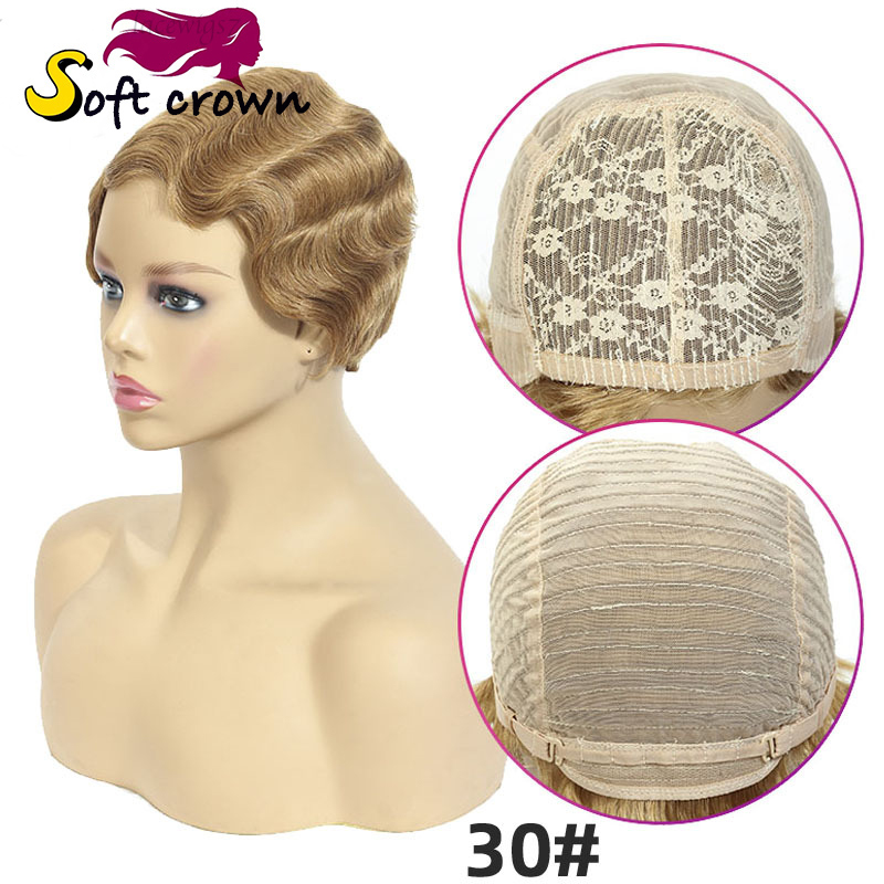Pixie Cut Wig Curto Curly Water Wavy Human Hair Wigs Transparente Lace Front Wig para Women Factory Direct Elastic Net