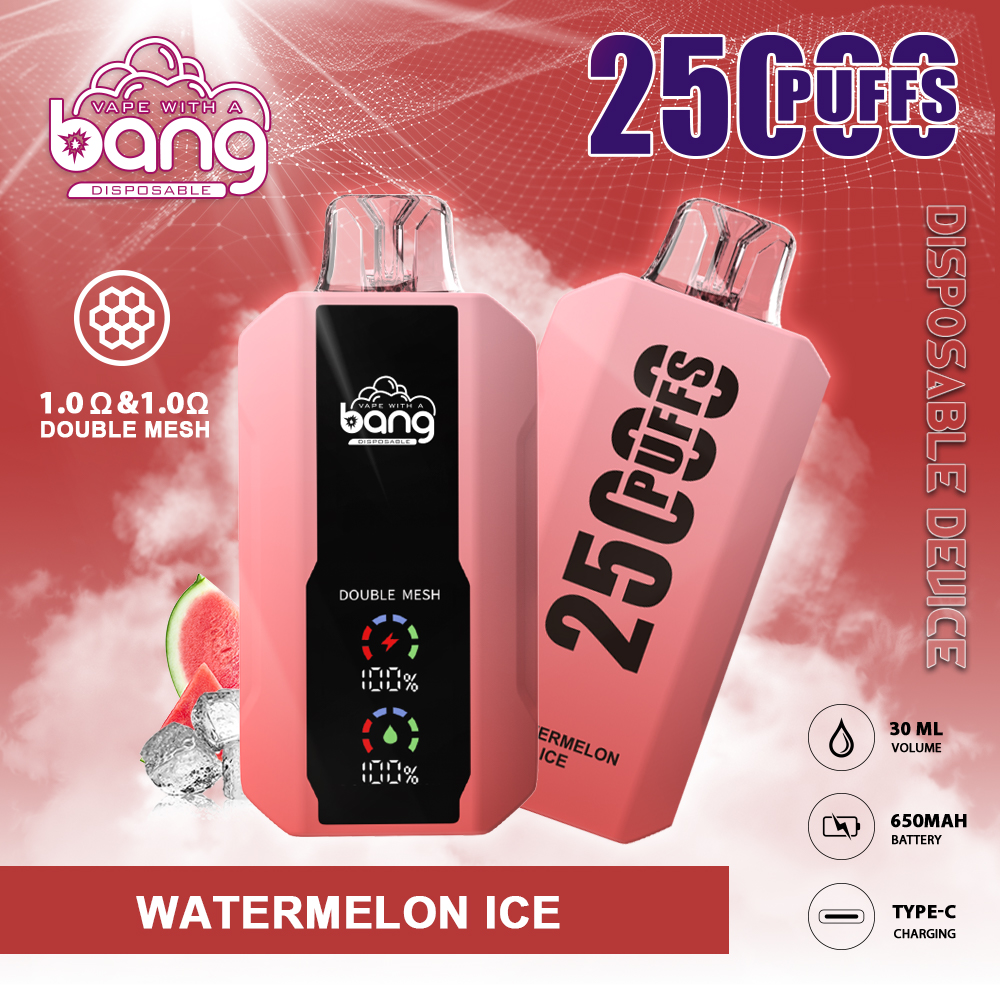 Original bang puff 25k engångsång ånga druvsaft vaper laddningsbar 30 ml e-liquid 650mAh batterimesh coil puff bar digital smart LCD-skärm elektronisk