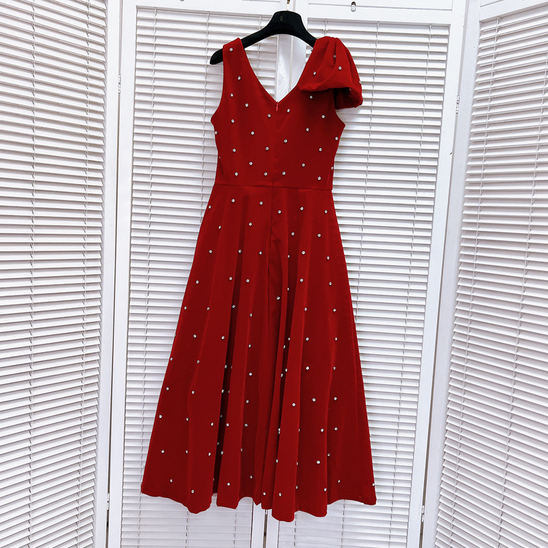 506 L 2024 Milan Runway Dress Spring Summer Mouwess V Neck Red Jurken Damesjurk Mode Hoogwaardige Luxijia
