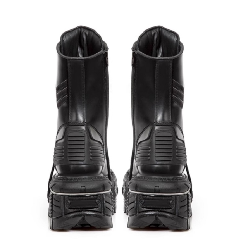 Retro Black Man Women Angle Boots Metal Decorary Толстая платформа панк женский круглый шнурок, повседневные рыцарские женские туфли 45 1A17