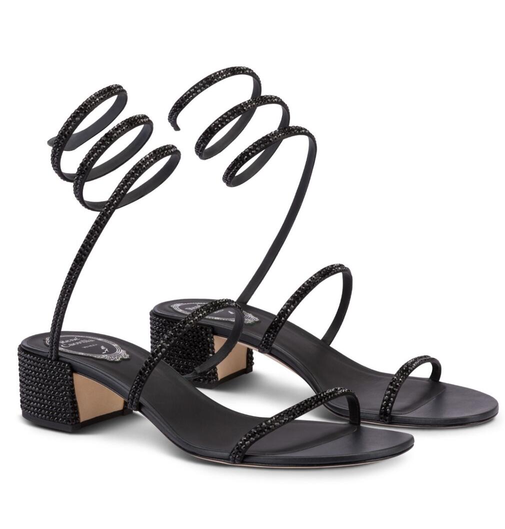 Elegante Rene Caovilla Cleo Women Sandals Scarpe a spirale in cristallo a spirale Calcia bassa tacchi a bassa signora da sposa Lady gladiator sandalias box originale