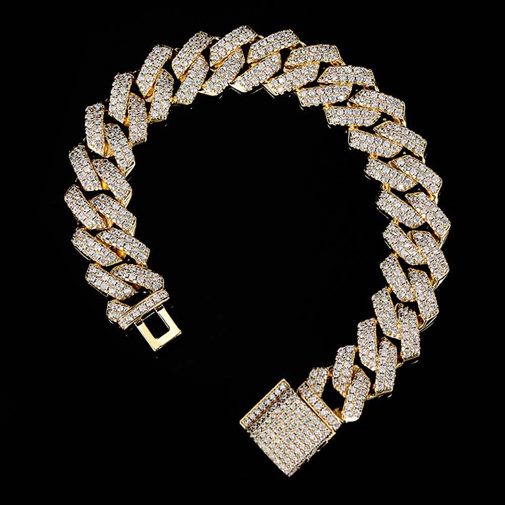 14mm Hip Hop 5A Zirkon Rhombus Kubanische Kettenarmband 18K Real Gold Plated Schmuck