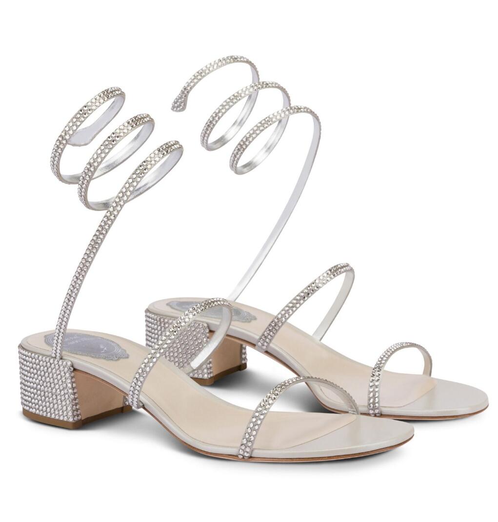 Zomer sexy vrouwen Rene Caovilla Cleo Sandalen schoenen Glitterzolen Sols Crystal-verrijkte spiraalvormige wraps Strap Bridal Wedding Lady Gladiator Sandalias met doos EU35-43