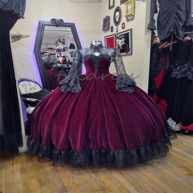 Vestido de fiesta de terciopelo de vino histórico con chaqueta de bolero de manga larga de manga larga vestida de noche estética gótica Renaissance formal 1800 Rockabilly Roza Mariage 2024