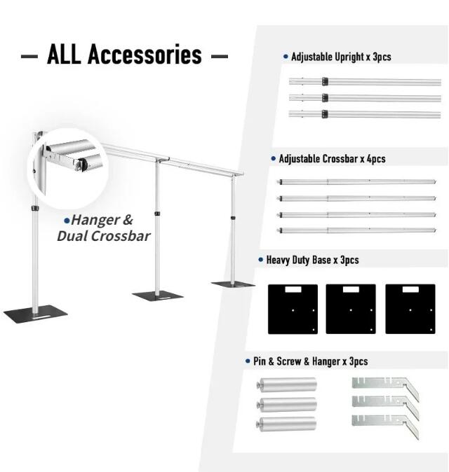 3x3m Doppelkreuz -Latte -Pipedrape -Hintergrundständer für Zentren für Hochzeitsvorhangdekoration Tragbares Aluminiumrohr Kit anwendbar