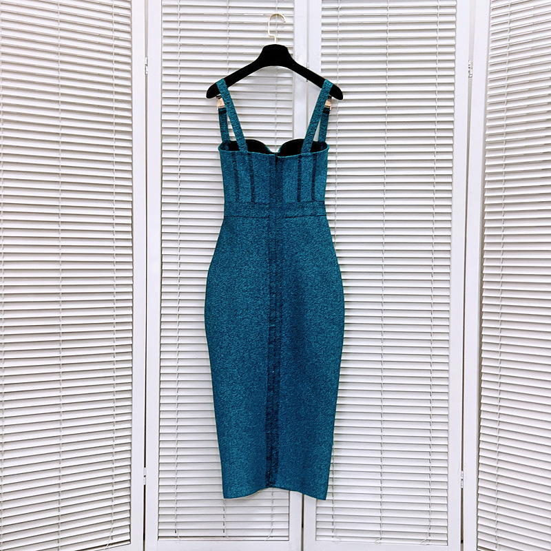 506 L 2024 Milan Runway Dress Spring SMUM SMERGENS SPAGHETTI Strap Vestidos azuis Moda feminina Moda de alta qualidade Luxijia