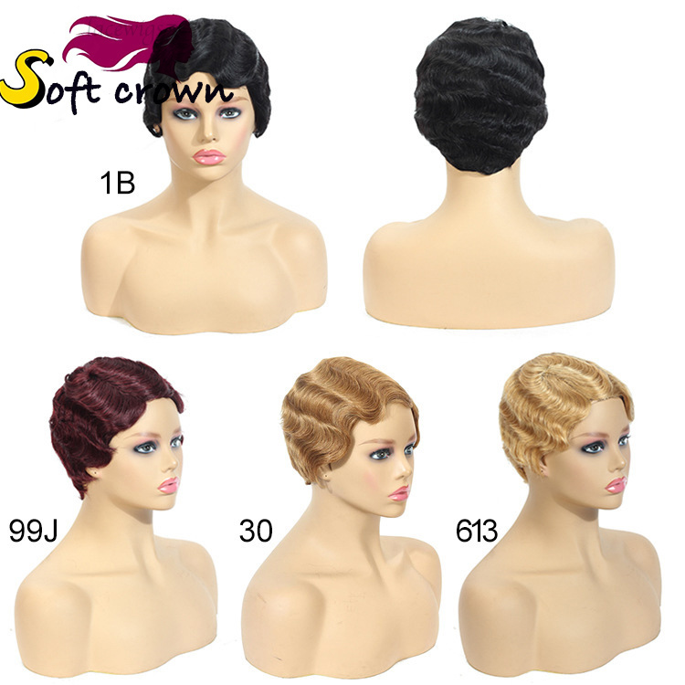 Pixie Cut Wig Curto Curly Water Wavy Human Hair Wigs Transparente Lace Front Wig para Women Factory Direct Elastic Net