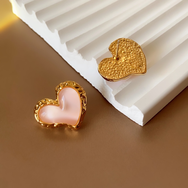 Pink Heart Studs Earrings Pink Pudding-like Studs