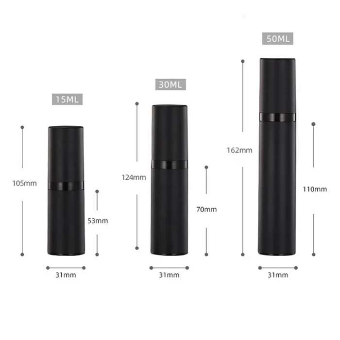 wholesale 15ml 30ml 50ml Black Packaging Airless Bottle Lotion Cream Pump Plastic Container Vaccum Spray Cosmetic Bottles Dispenser For Cosmetics Custome Logo