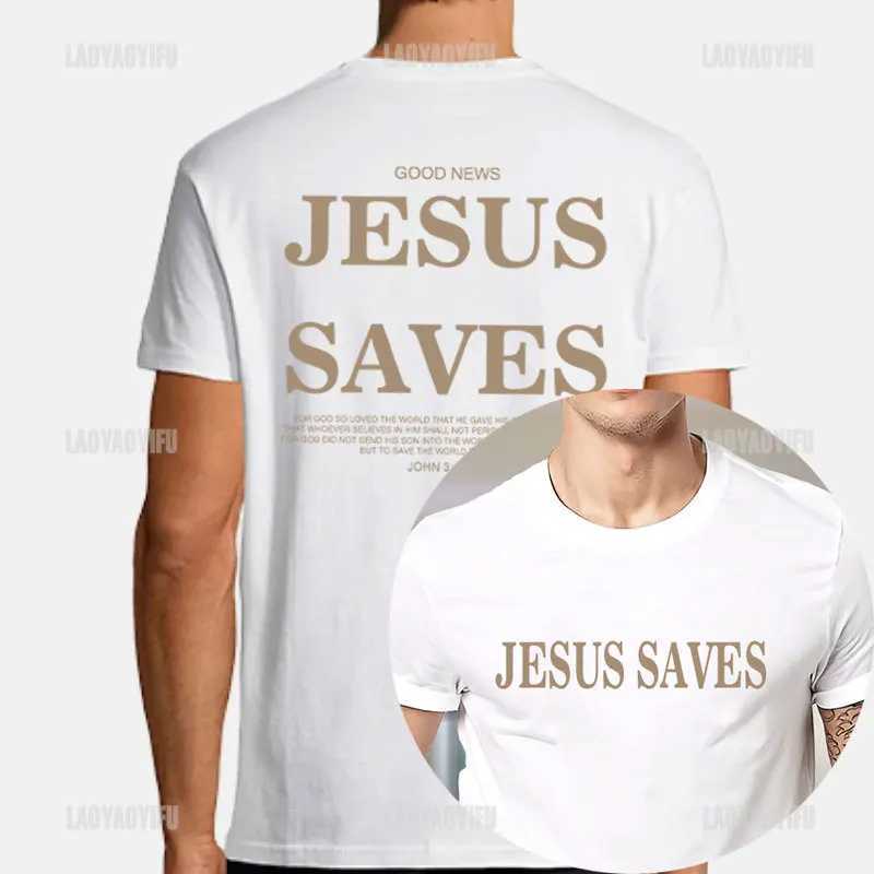 Men's T-Shirts Jesus Saves Ts Christian Apparel Print Aesthetics T-shirt Mens Fashion Casual Retro Short Slave T-shirt Top Camisetas T240510