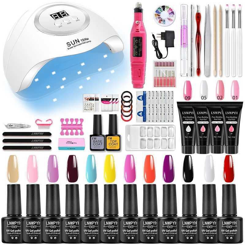 Nagelkonstpaket nageluppsättning gel nagellack set med UV LED -lamptorkare semi permanent gel lack set professionell nagelkonst verktygsset handgjorda set t240514