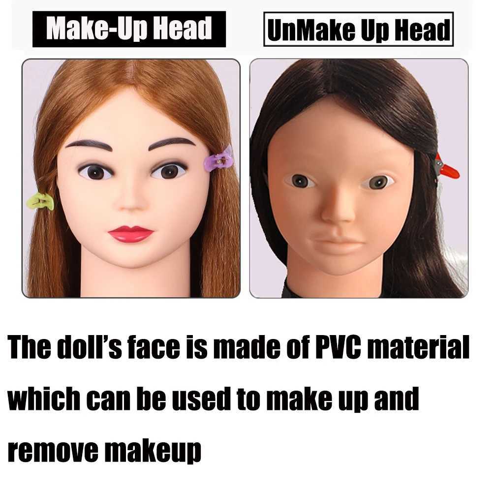 Manequim cabeças 65 cm 85% de treinamento de maquiagem de cabelo humano natural Modelo de boneca de beleza de beleza de beleza Q240510