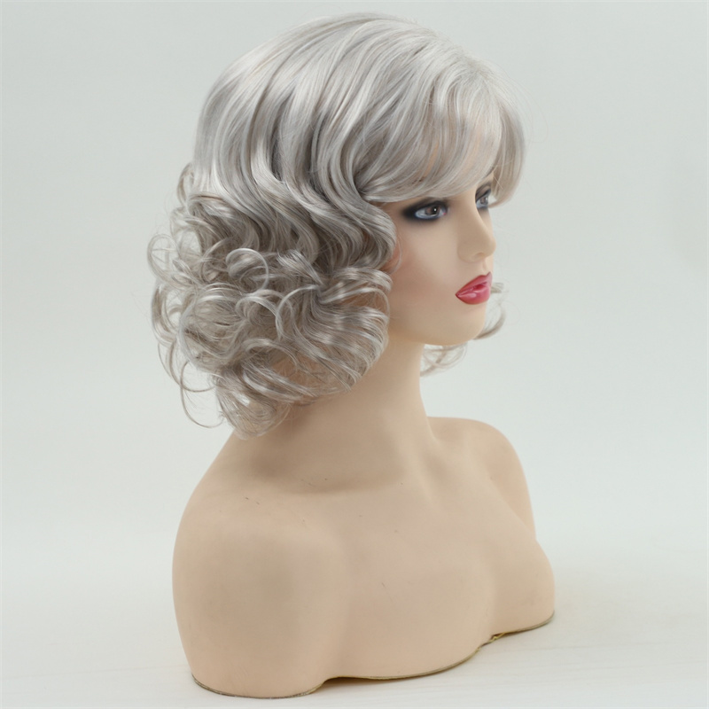 Europe and America human hair wig for women silver white glam curl spanish wave grace wave short curly hair wigs